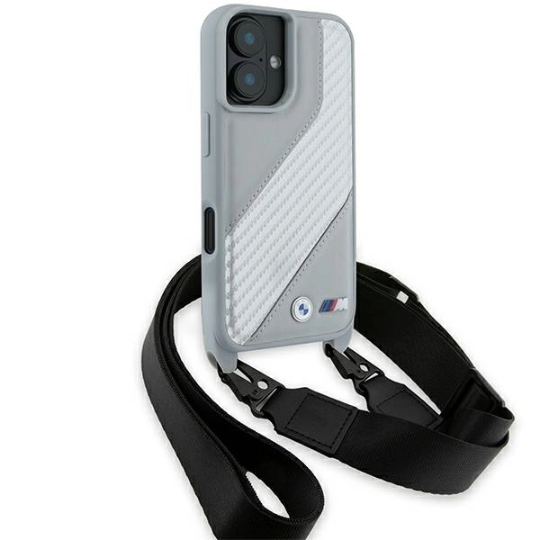 Kryt BMW BMHCP16S23PSCCG Apple iPhone 16 hardcase M Edition Carbon Stripe & Strap grey