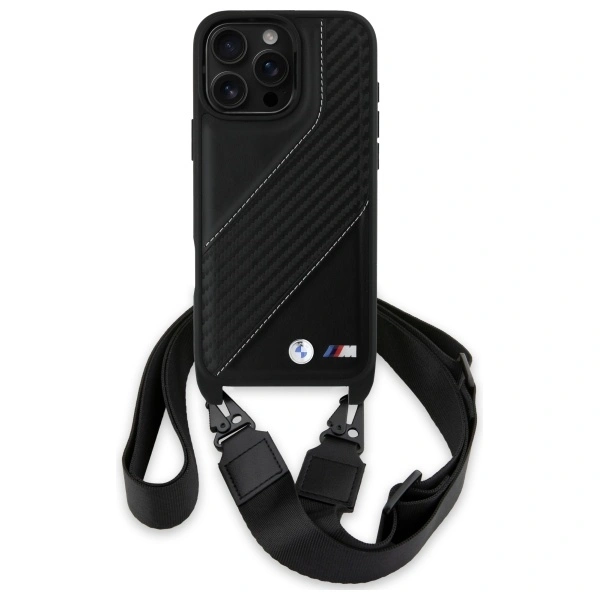 Kryt BMW BMHCP16X23PSCCK Apple iPhone 16 Pro Max hardcase M Edition Carbon Stripe & Strap black