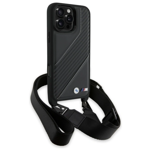Kryt BMW BMHCP16X23PSCCK Apple iPhone 16 Pro Max hardcase M Edition Carbon Stripe & Strap black