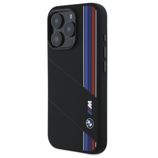 Kryt BMW BMHMP16L23SCUK Apple iPhone 16 Pro hardcase Silicone Cut Tricolor Lines MagSafe black