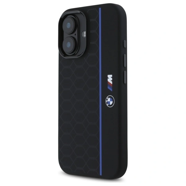 Kryt BMW BMHMP16S23SHEB Apple iPhone 16 hardcase Silicone Hexagon Blue Line MagSafe black