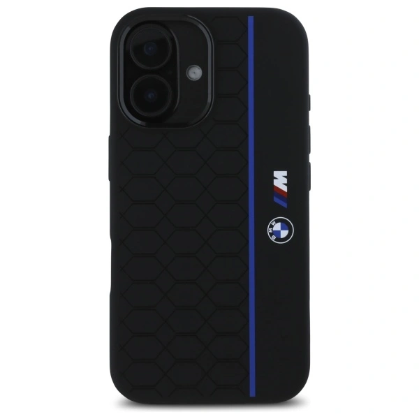 Kryt BMW BMHMP16S23SHEB Apple iPhone 16 hardcase Silicone Hexagon Blue Line MagSafe black