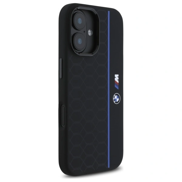 Kryt BMW BMHMP16S23SHEB Apple iPhone 16 hardcase Silicone Hexagon Blue Line MagSafe black