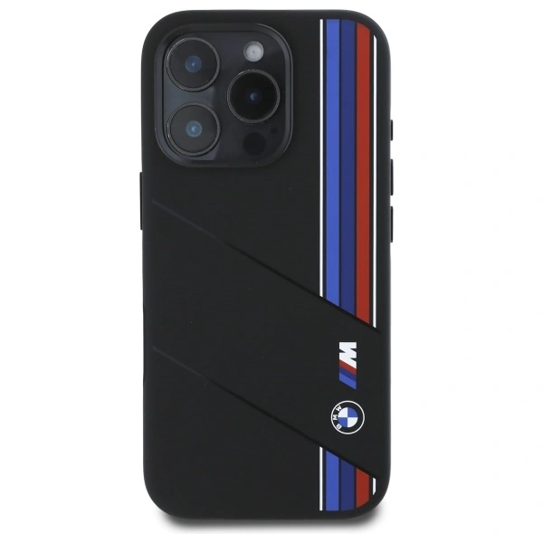 Kryt BMW BMHMP16X23SCUK Apple iPhone 16 Pro Max hardcase Silicone Cut Tricolor Lines MagSafe black