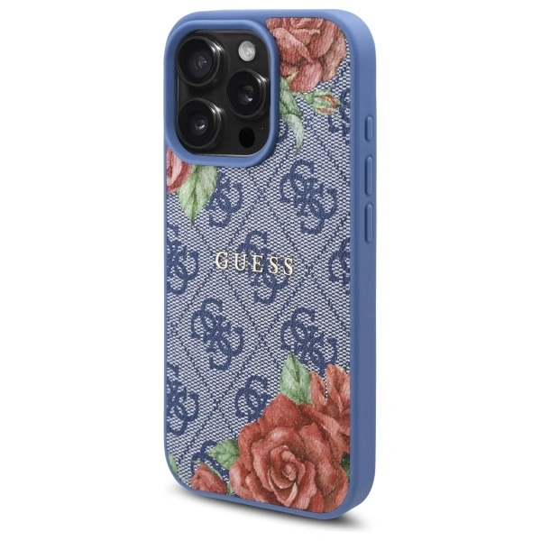 Kryt Guess GUHMP16LP4ROPEMCB Apple iPhone 16 Pro hardcase 4G Flowers Print MagSafe blue