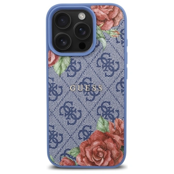 Kryt Guess GUHMP16LP4ROPEMCB Apple iPhone 16 Pro hardcase 4G Flowers Print MagSafe blue