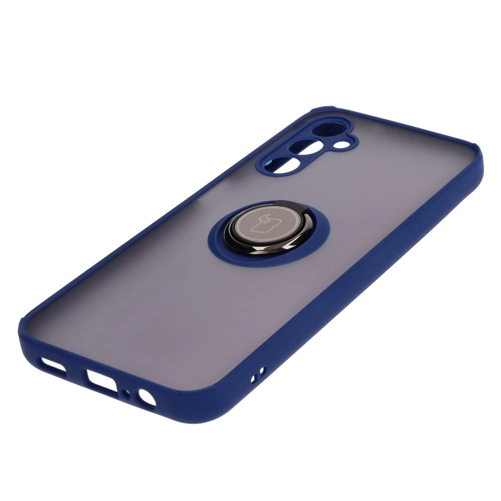 Kryt Bizon Case Hybrid Ring Samsung Galaxy M14 5G smoky with a navy blue frame