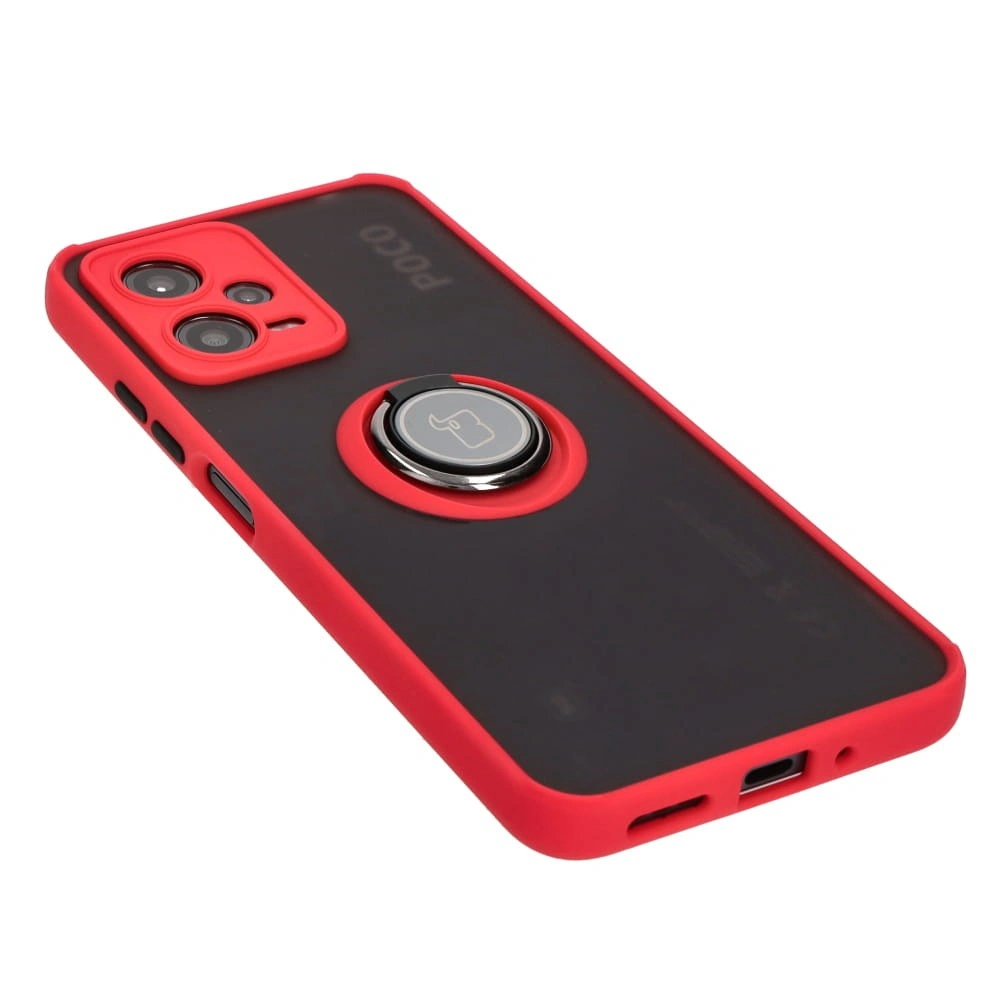 Kryt Bizon Case Hybrid Ring Xiaomi Poco X5 / Redmi Note 12 5G smoky with a red frame
