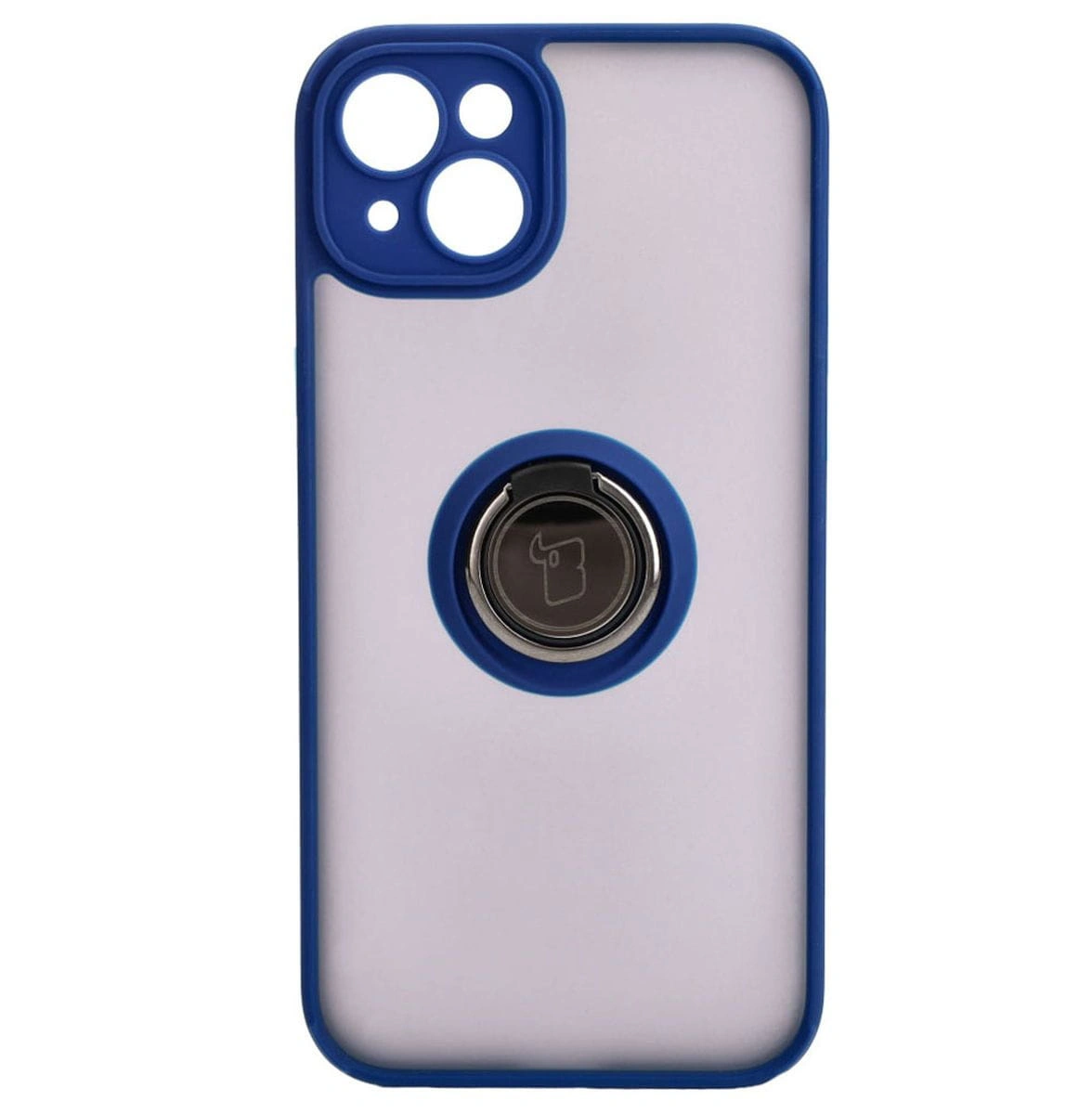 Kryt Bizon Case Hybrid Ring Apple iPhone 15 Plus smoky with a navy blue frame
