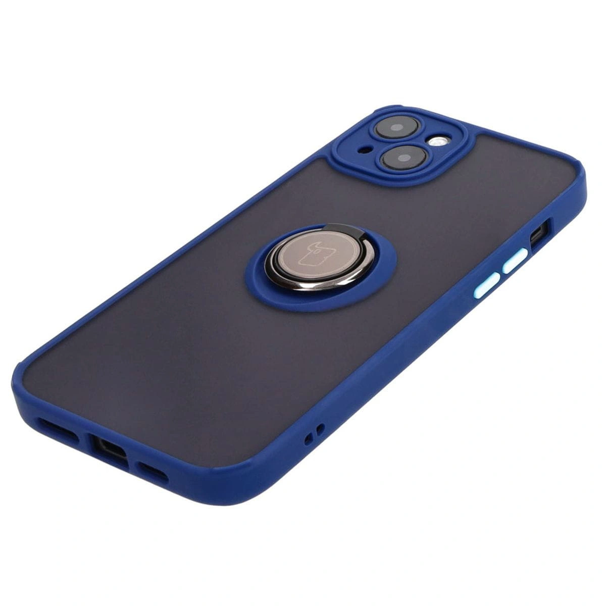 Kryt Bizon Case Hybrid Ring Apple iPhone 15 Plus smoky with a navy blue frame