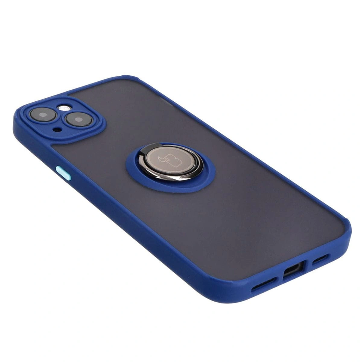 Kryt Bizon Case Hybrid Ring Apple iPhone 15 Plus smoky with a navy blue frame