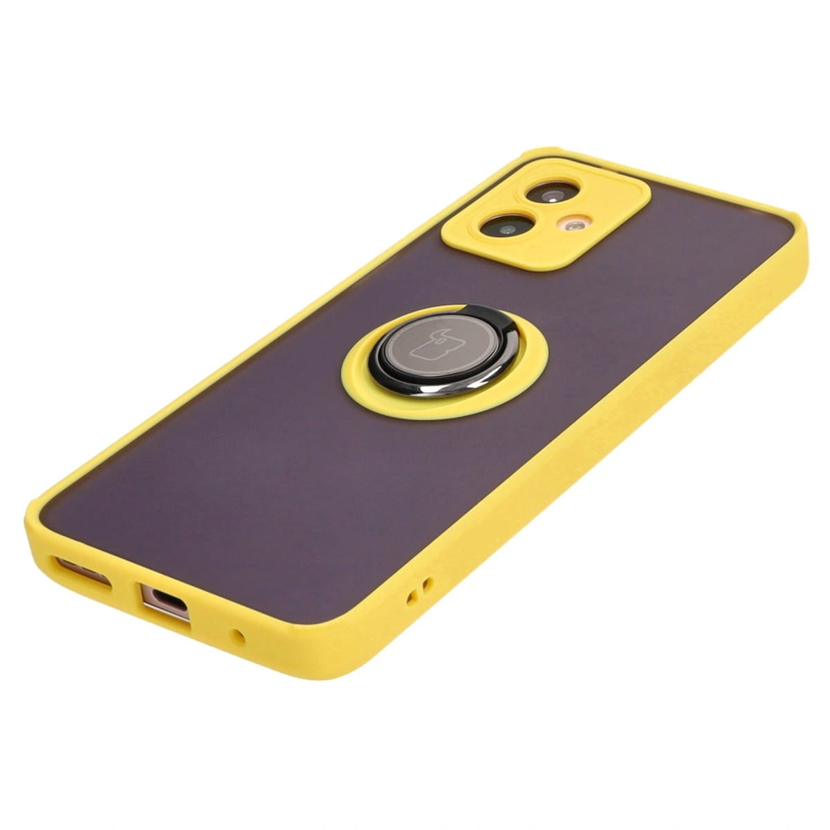Kryt Bizon Case Hybrid Ring Motorola Moto G14 smoky with a yellow frame