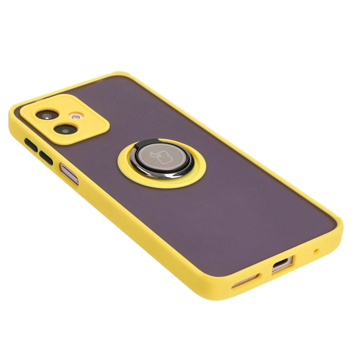Kryt Bizon Case Hybrid Ring Motorola Moto G14 smoky with a yellow frame