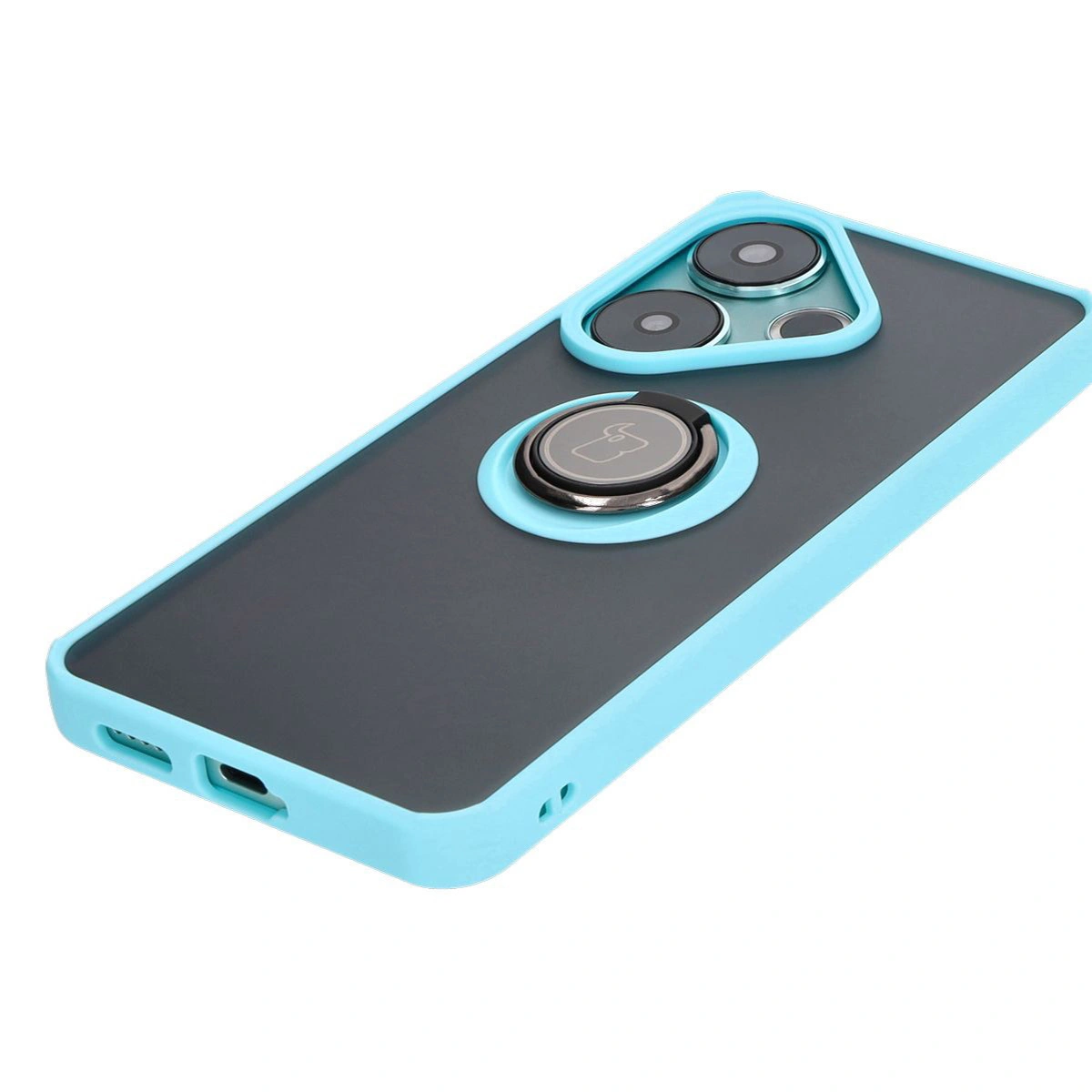 Kryt Bizon Case Hybrid Ring Xiaomi Poco F6 smoky with a light blue frame