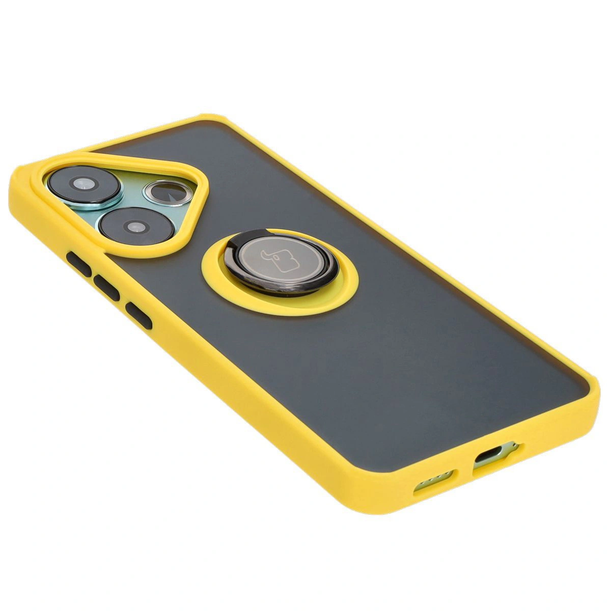 Kryt Bizon Case Hybrid Ring Xiaomi Poco F6 smoky with a yellow frame