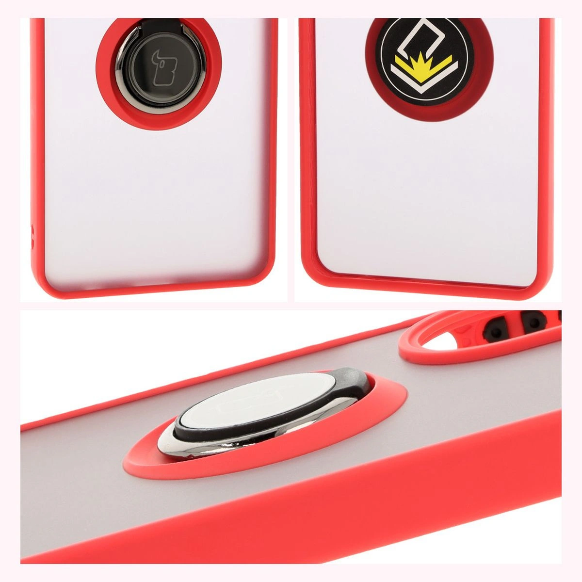 Kryt Bizon Case Hybrid Ring Oppo A60 4G smoky with a red frame