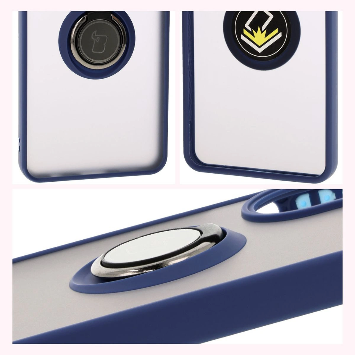 Kryt Bizon Case Hybrid Ring Oppo A60 4G smoky with a navy blue frame