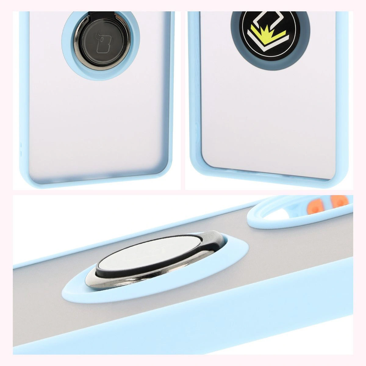 Kryt Bizon Case Hybrid Ring Oppo A60 4G smoky with a light blue frame