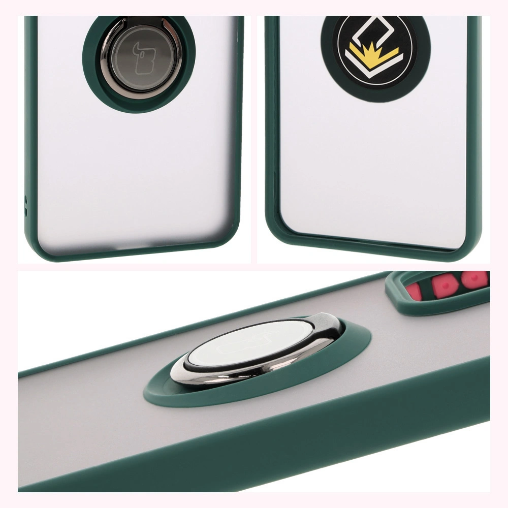 Kryt Bizon Case Hybrid Ring Oppo Reno 12 Pro smoky with a dark green frame