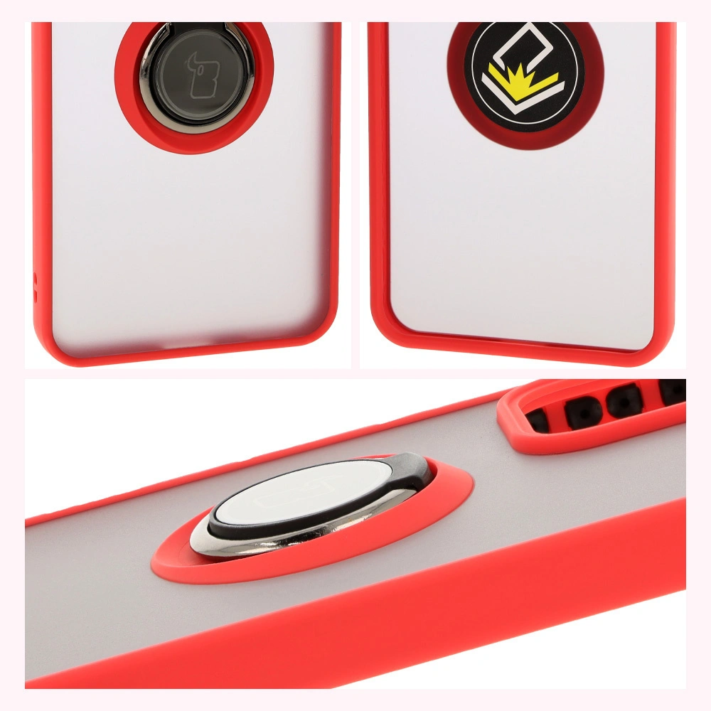Kryt Bizon Case Hybrid Ring Oppo Reno 12 Pro smoky with a red frame