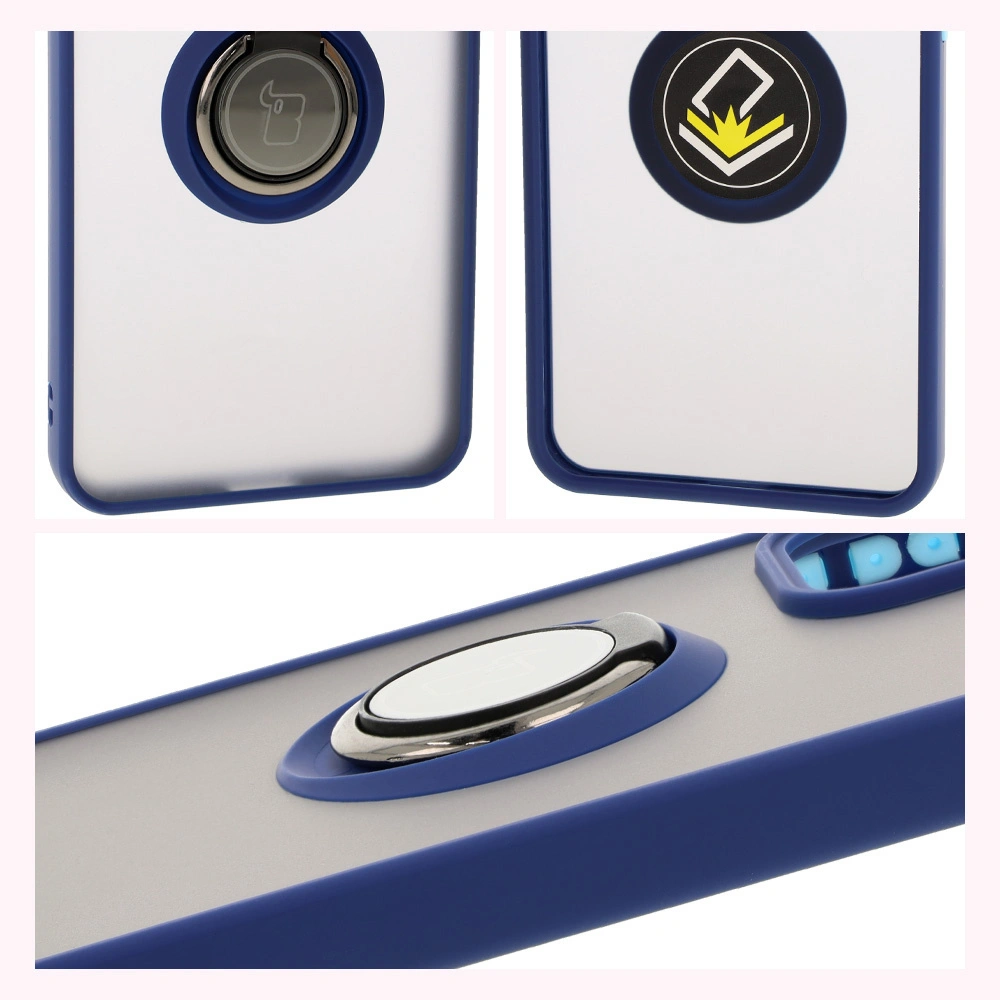 Kryt Bizon Case Hybrid Ring Oppo Reno 12 Pro smoky with a navy blue frame