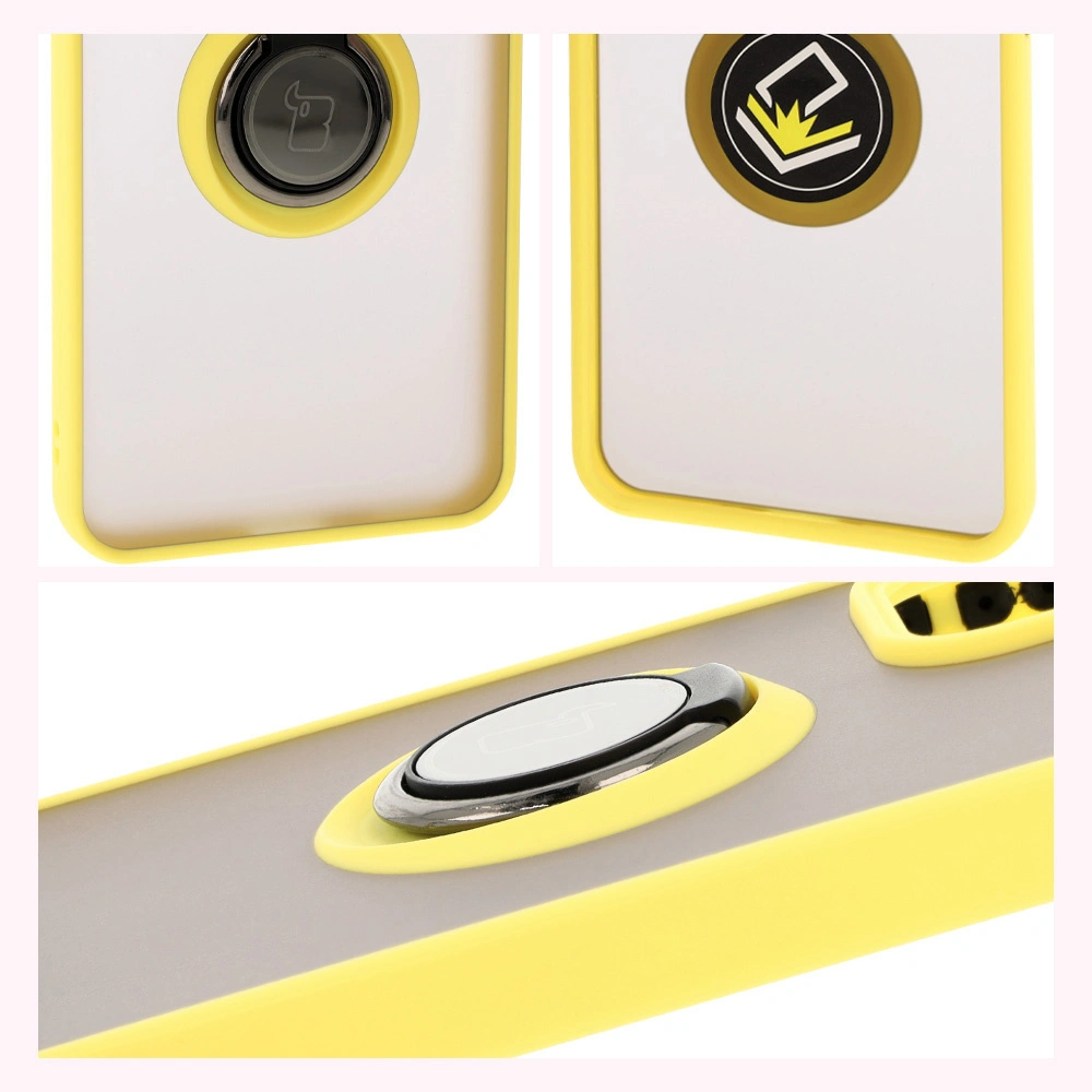 Kryt Bizon Case Hybrid Ring Oppo Reno 12 Pro smoky with a yellow frame