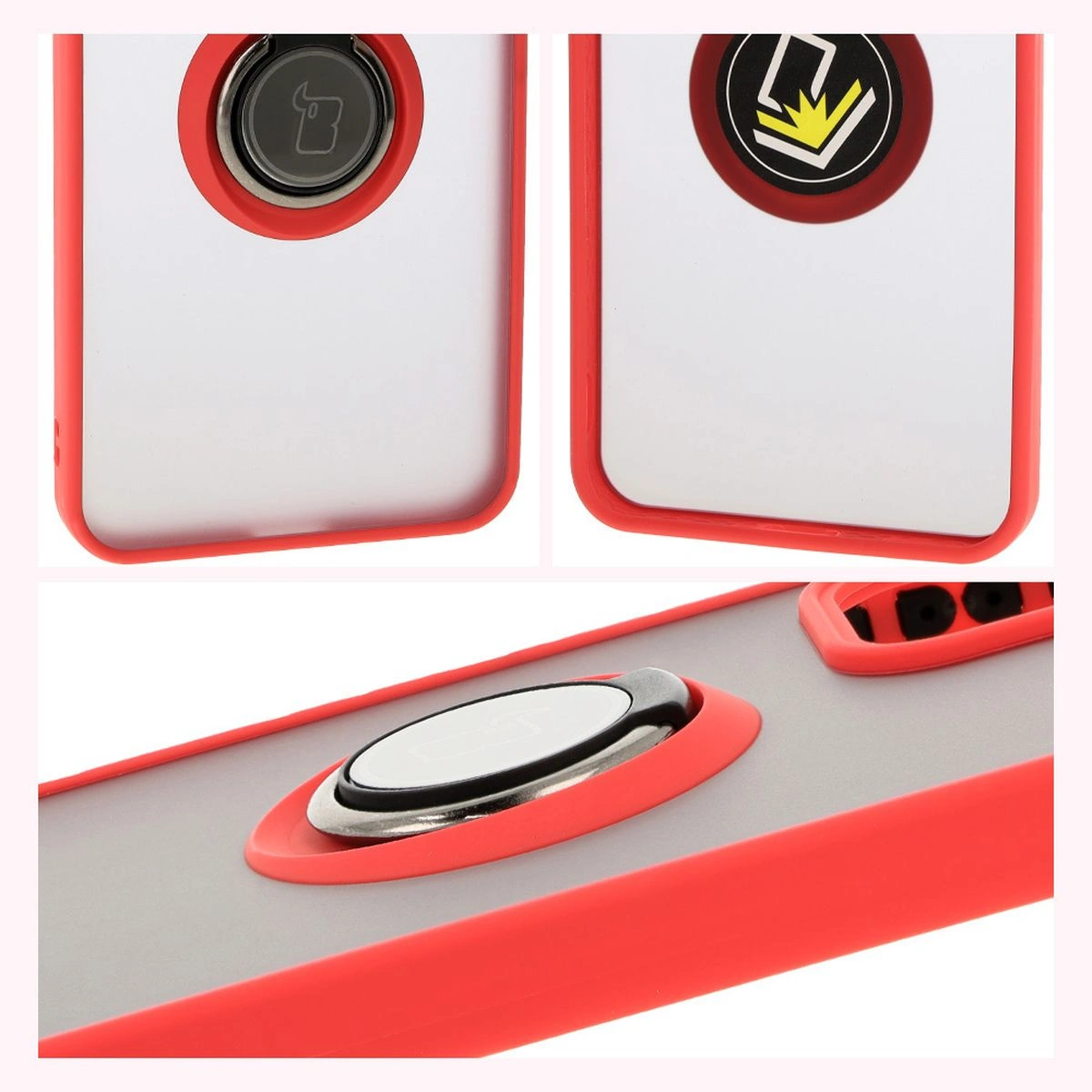 Kryt Bizon Case Hybrid Ring Oppo Reno 12 smoky with a red frame