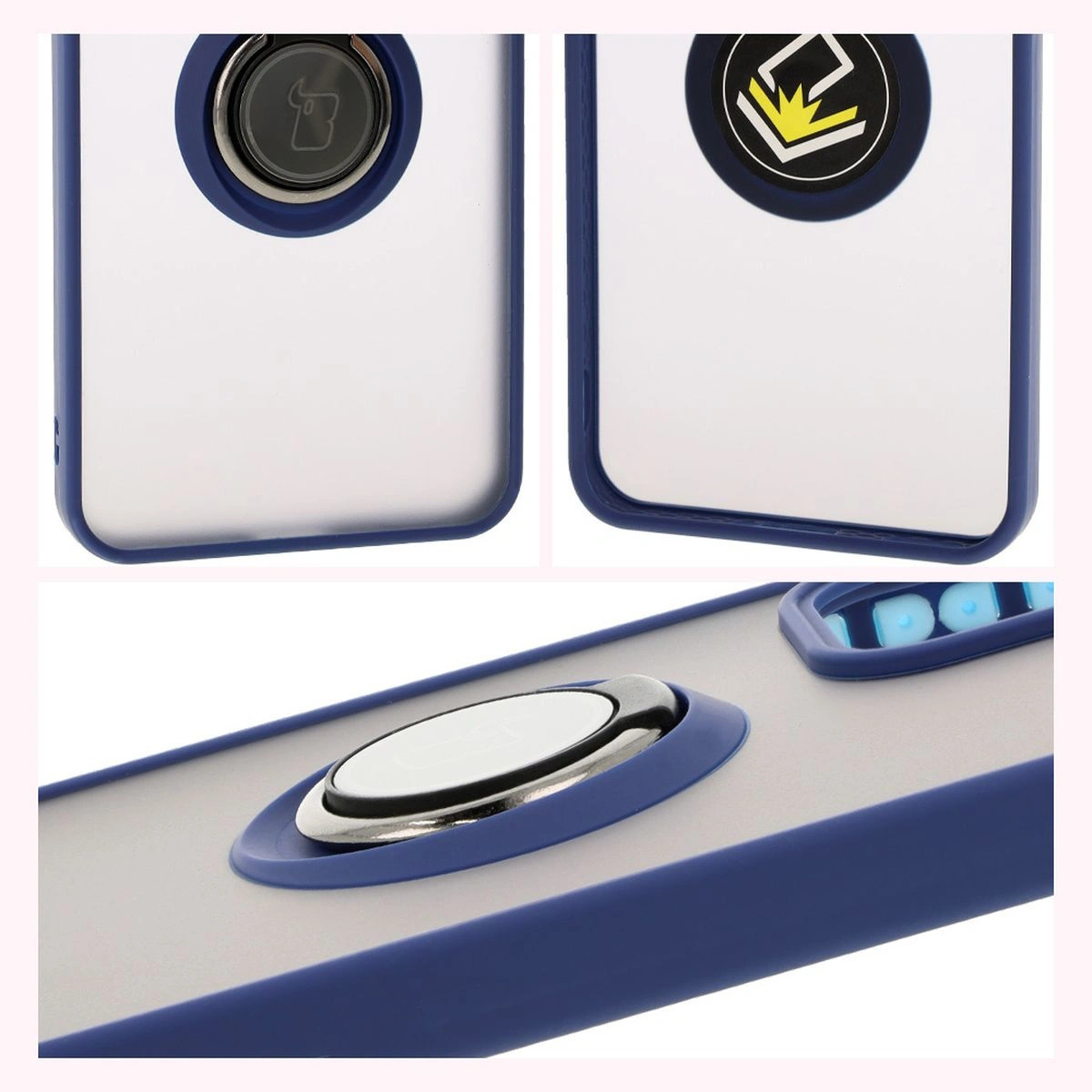 Kryt Bizon Case Hybrid Ring Oppo Reno 12 smoky with a navy blue frame