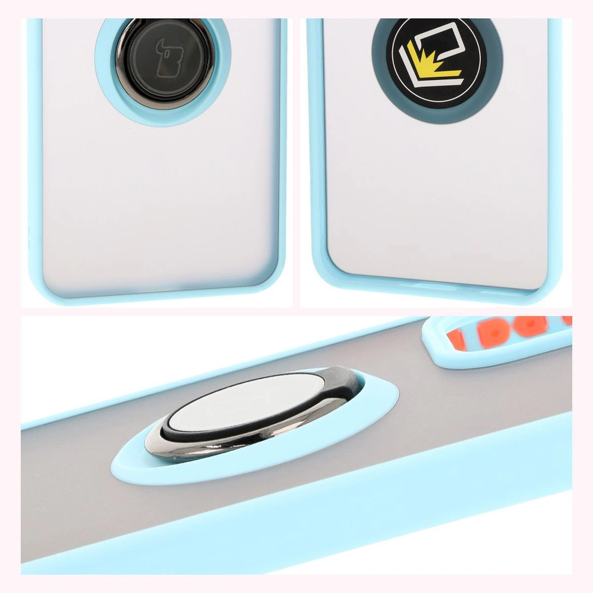 Kryt Bizon Case Hybrid Ring Oppo Reno 12 smoky with a light blue frame