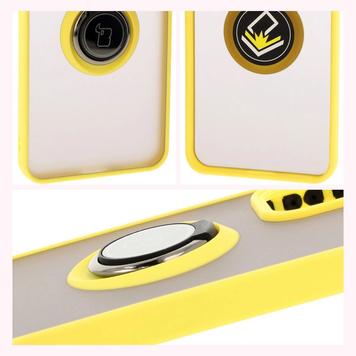 Kryt Bizon Case Hybrid Ring Oppo Reno 12 smoky with a yellow frame