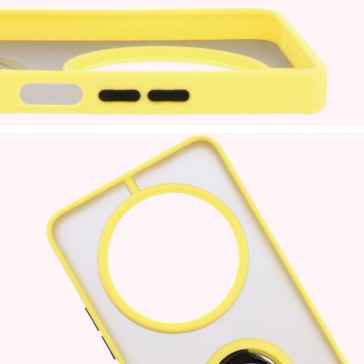 Kryt Bizon Case Hybrid Ring Xiaomi Redmi 14C 4G / POCO C75 smoky with a yellow frame