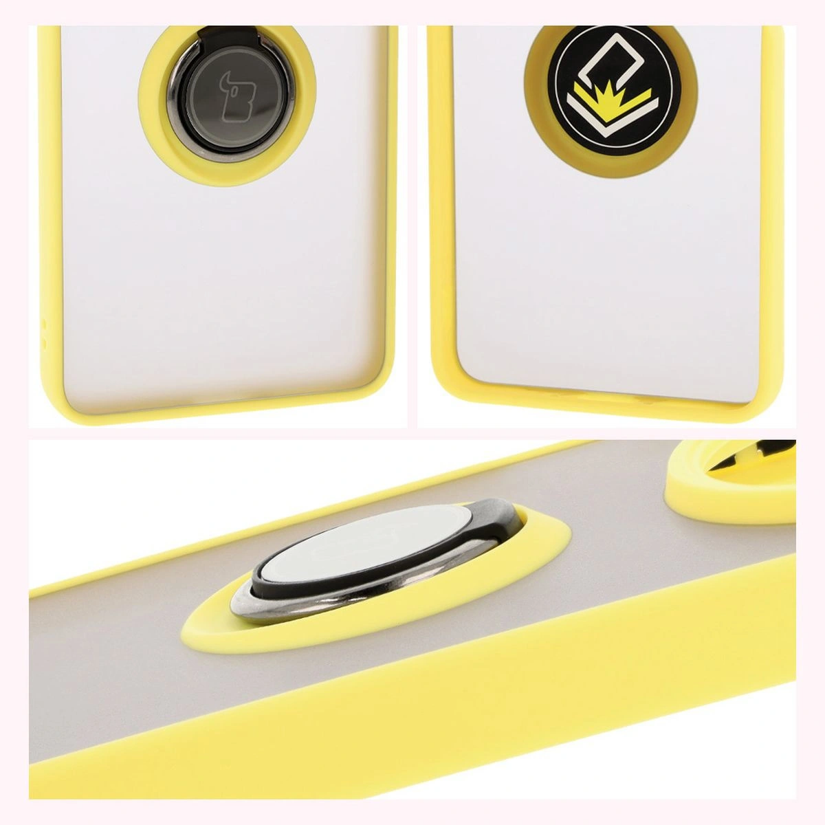 Kryt Bizon Case Hybrid Ring Xiaomi Redmi 14C 4G / POCO C75 smoky with a yellow frame