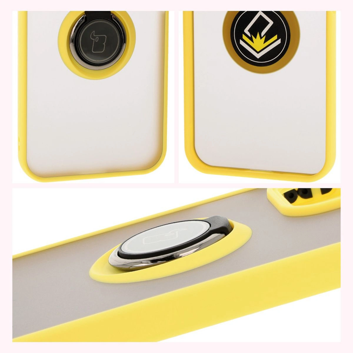 Kryt Bizon Case Hybrid Ring Honor 200 Lite smoky with a yellow frame