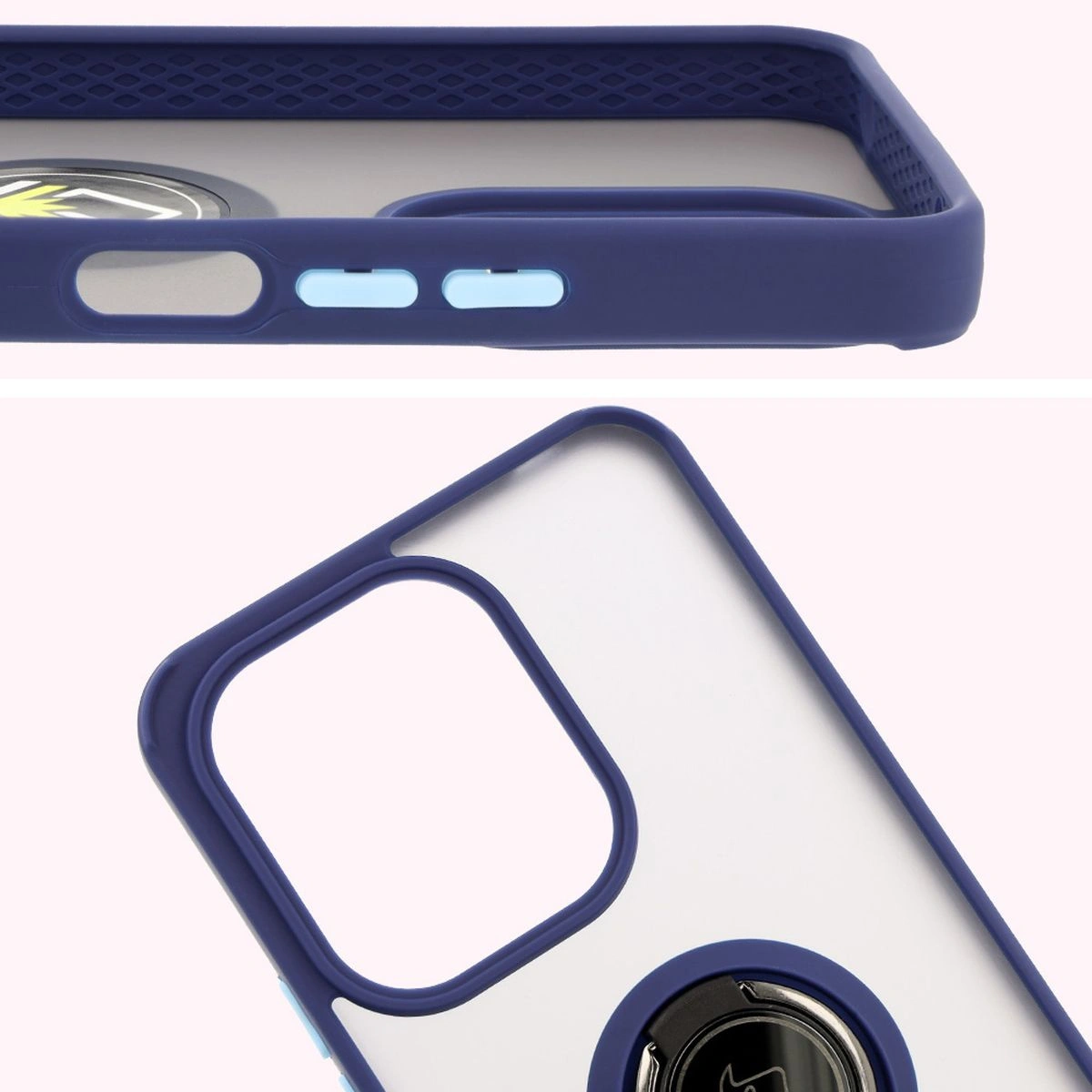 Kryt Bizon Case Hybrid Ring Xiaomi Redmi 13 4G smoky with a navy blue frame