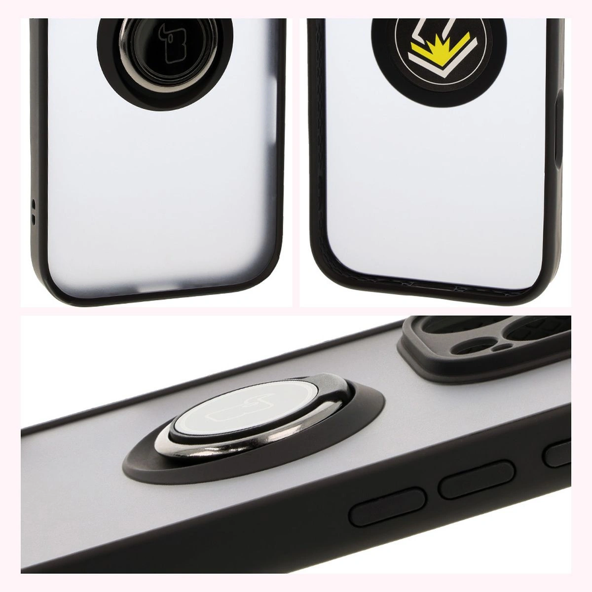 Kryt Bizon Case Hybrid Ring Apple iPhone 16 Pro Max smoky with a black frame