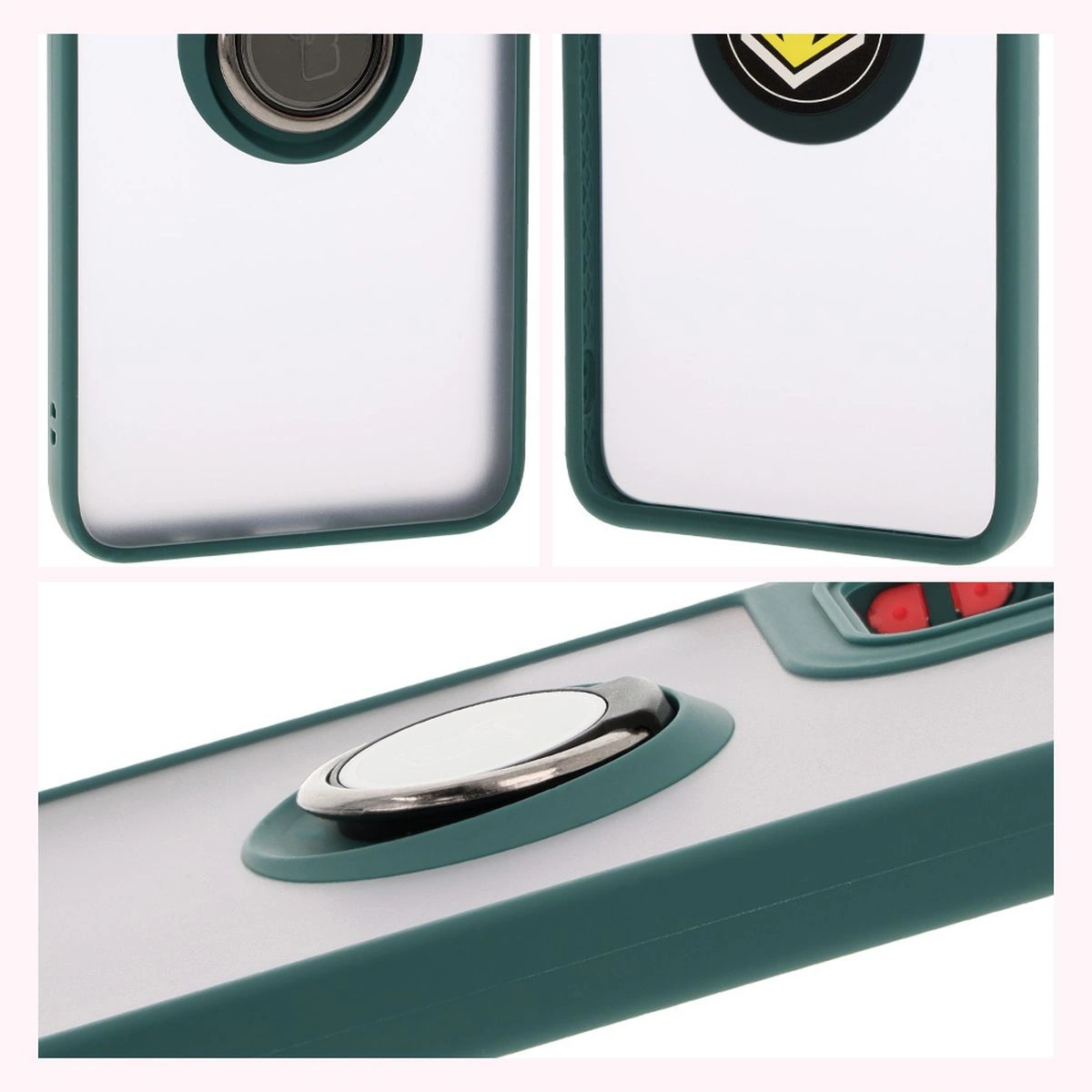 Kryt Bizon Case Hybrid Ring Motorola Moto G35 5G smoky with a dark green frame