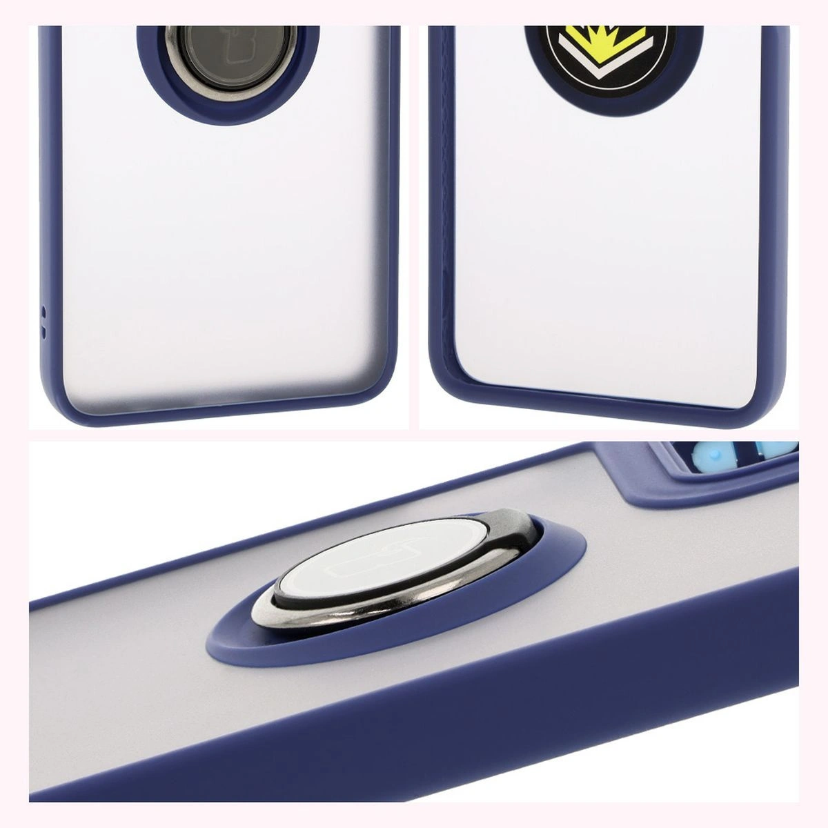 Kryt Bizon Case Hybrid Ring Motorola Moto G35 5G smoky with a navy blue frame