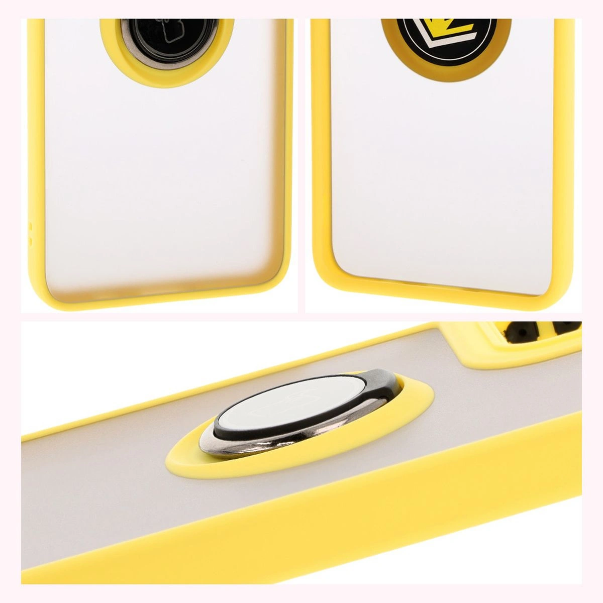 Kryt Bizon Case Hybrid Ring Motorola Moto G35 5G smoky with a yellow frame