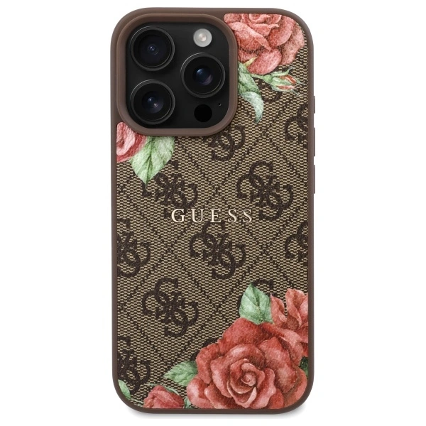 Kryt Guess GUHMP16LP4ROPEMCW Apple iPhone 16 Pro hardcase 4G Flowers Print MagSafe brown