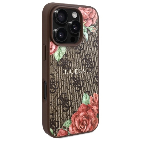 Kryt Guess GUHMP16LP4ROPEMCW Apple iPhone 16 Pro hardcase 4G Flowers Print MagSafe brown