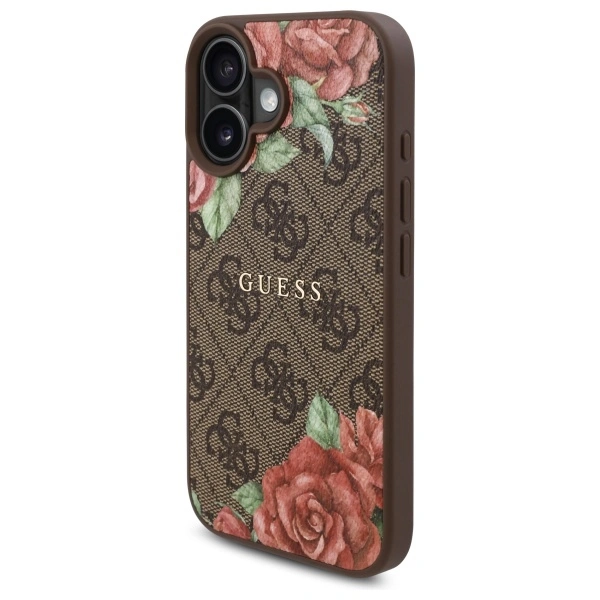 Kryt Guess GUHMP16SP4ROPEMCW Apple iPhone 16 hardcase 4G Flowers Print MagSafe brown