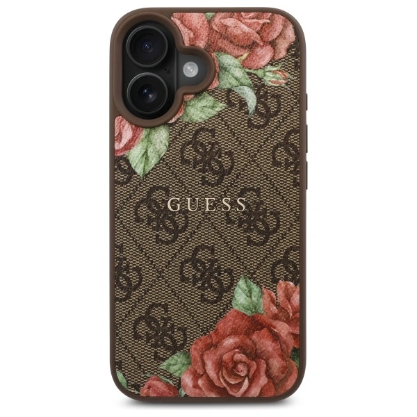 Kryt Guess GUHMP16SP4ROPEMCW Apple iPhone 16 hardcase 4G Flowers Print MagSafe brown