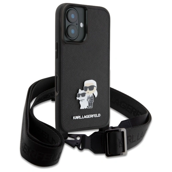 Kryt Karl Lagerfeld KLHCP16SSAKCPBK Apple iPhone 16 hardcase Saffiano Karl&Choupette Metal Pin CBDY Strap black