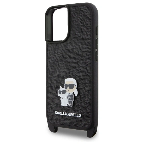 Kryt Karl Lagerfeld KLHCP16SSAKCPBK Apple iPhone 16 hardcase Saffiano Karl&Choupette Metal Pin CBDY Strap black