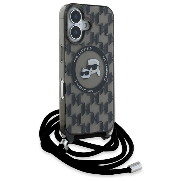 Kryt Karl Lagerfeld KLHMP16SHCKCKLCK Apple iPhone 16 hardcase IML Crossbody Monogram Karl & Choupette Head MagSafe black