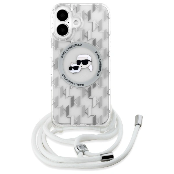 Kryt Karl Lagerfeld KLHMP16SHCKCKLCT Apple iPhone 16 hardcase IML Crossbody Monogram Karl & Choupette Head MagSafe transparent