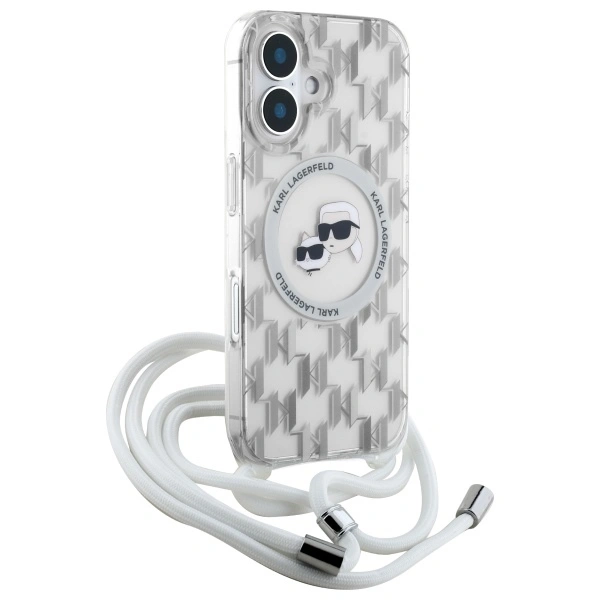 Kryt Karl Lagerfeld KLHMP16SHCKCKLCT Apple iPhone 16 hardcase IML Crossbody Monogram Karl & Choupette Head MagSafe transparent