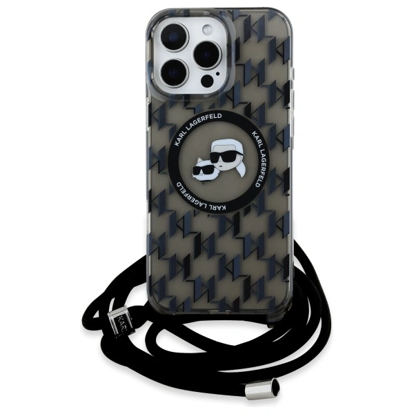 Kryt Karl Lagerfeld KLHMP16XHCKCKLCK Apple iPhone 16 Pro Max hardcase IML Crossbody Monogram Karl & Choupette Head MagSafe black