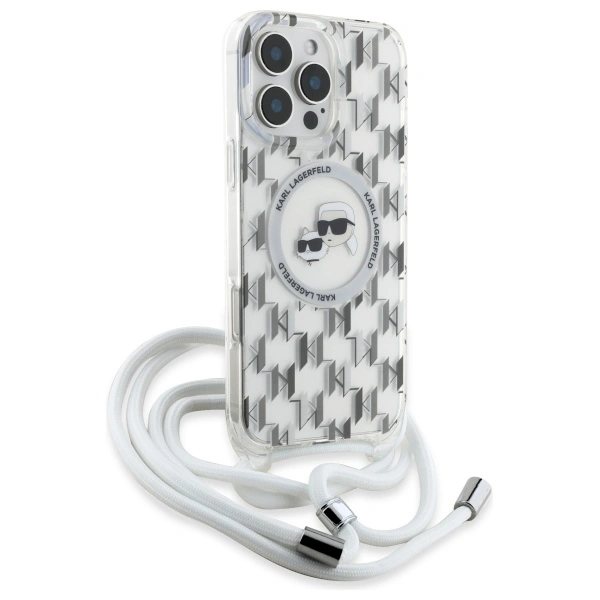 Kryt Karl Lagerfeld KLHMP16XHCKCKLCT Apple iPhone 16 Pro Max hardcase IML Crossbody Monogram Karl & Choupette Head MagSafe transparent