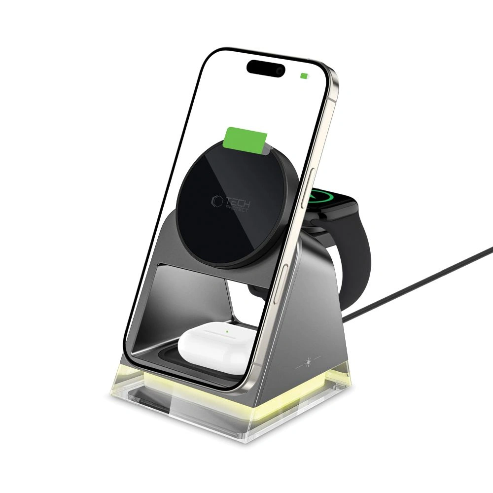 Bezdrátová nabíječka Tech-Protect QI15W-A43 3in1 Magnetic MagSafe Wireless Charger Black
